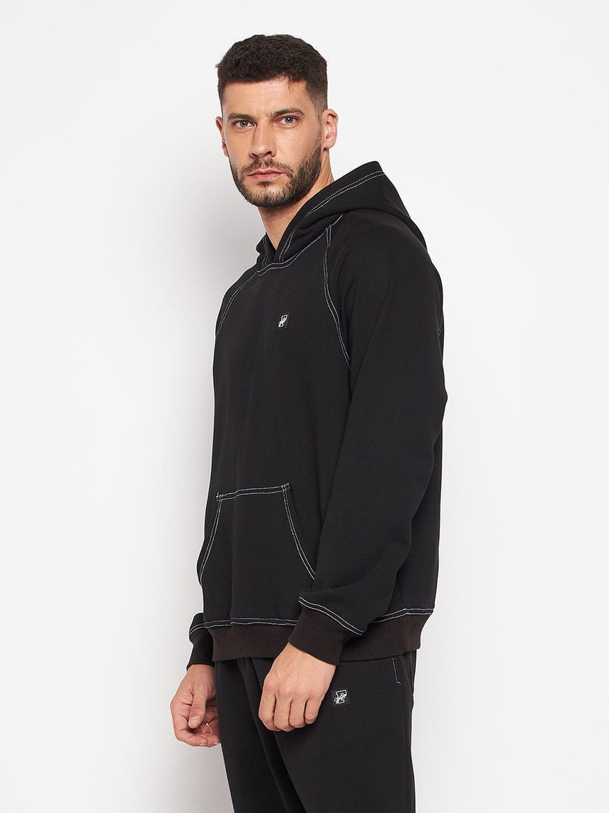 Black Oversized Contrast Stitch Hooded Sweatshirt Sweatshirts Fugazee