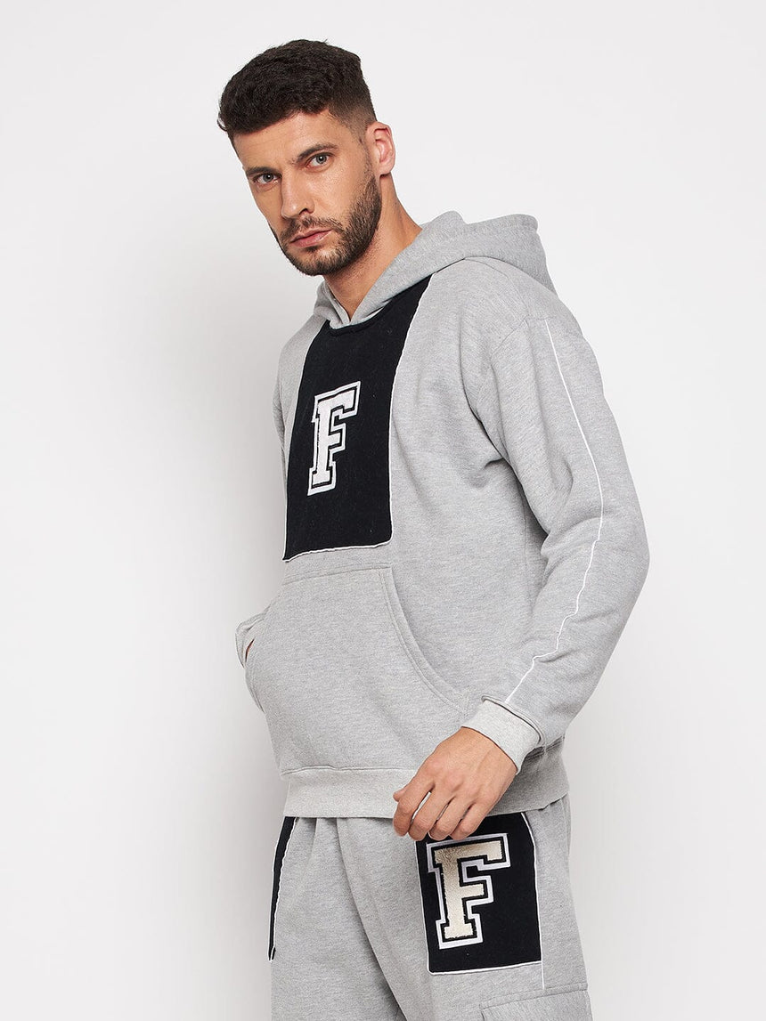 Grey Fleece Varsity Oversized Hooded Sweatshirt Sweatshirts Fugazee