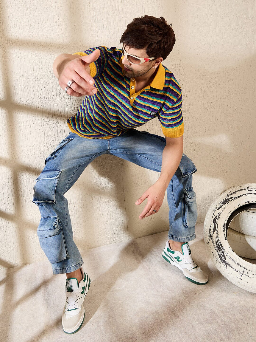 Dusty Blue Multi Pocket Cargo Denim Jeans Fugazee