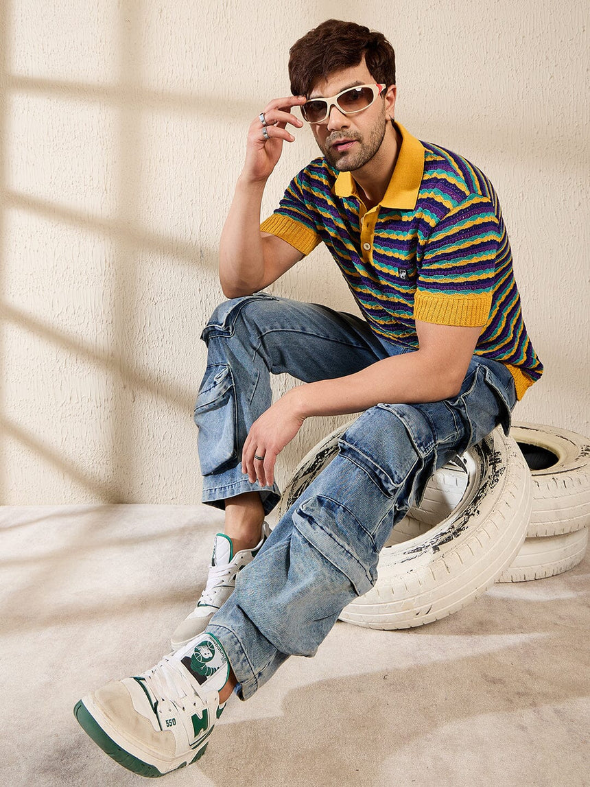 Dusty Blue Multi Pocket Cargo Denim Jeans Fugazee