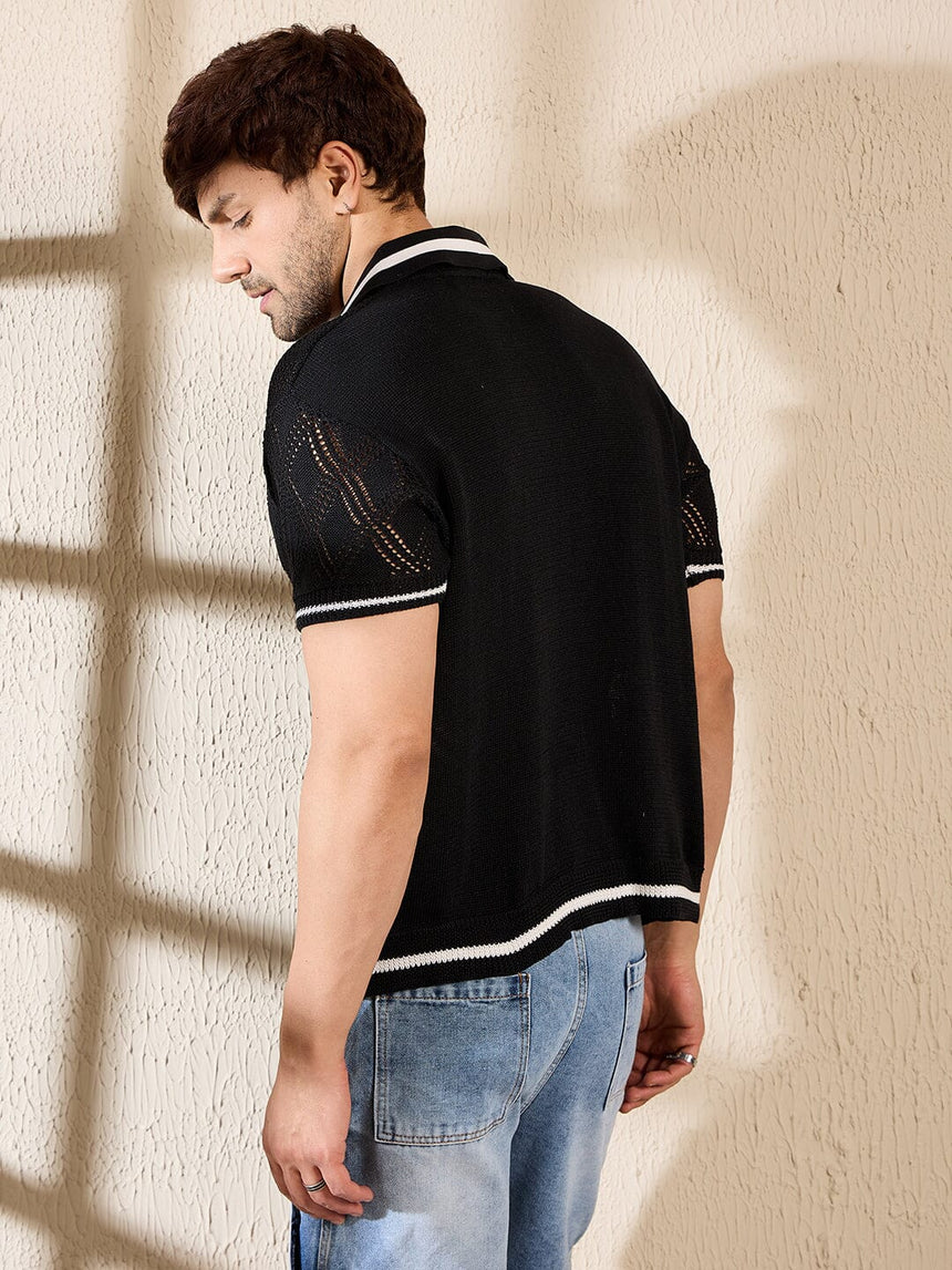 Black Cabel Knit Crochet Shirt Shirts Fugazee