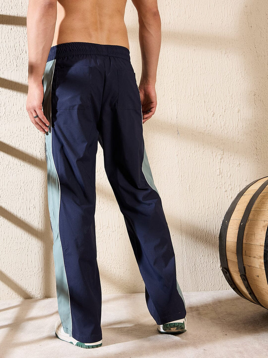 Navy & Teal Wavy Panel Trackpants Trackpants Fugazee
