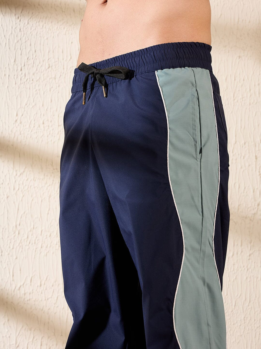 Navy & Teal Wavy Panel Trackpants Trackpants Fugazee