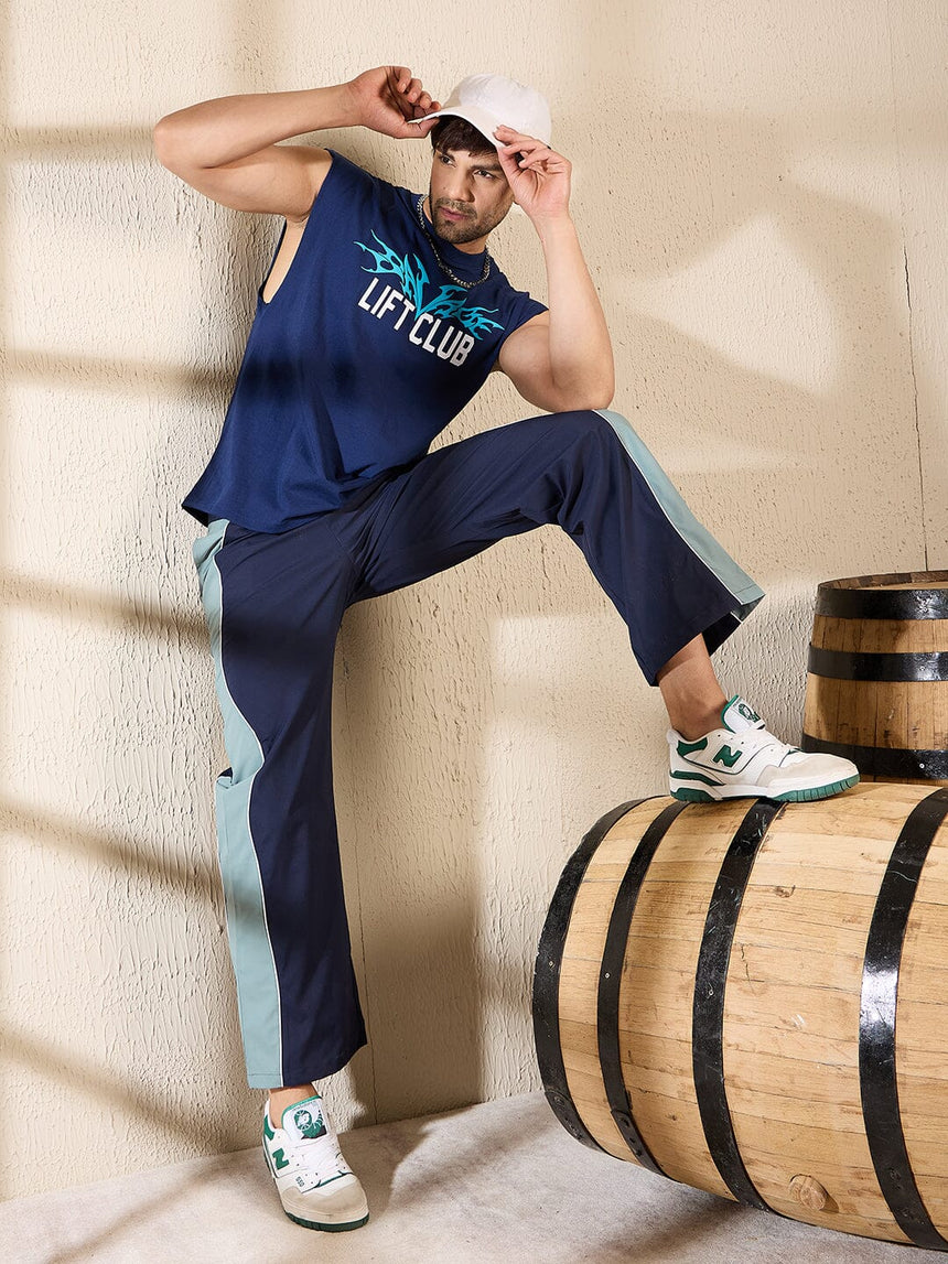 Navy & Teal Wavy Panel Trackpants Trackpants Fugazee