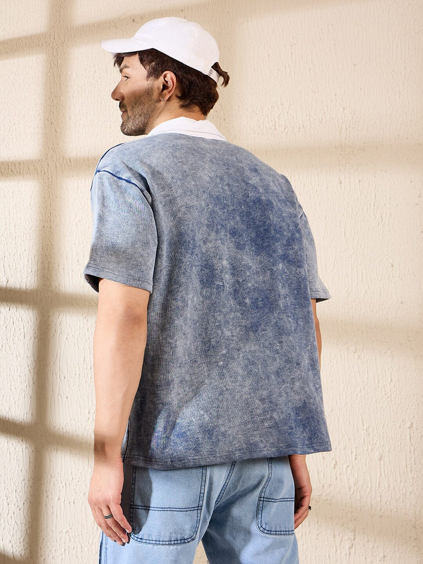 Blue Washed Oversized Polo Tshirt T-Shirts Fugazee