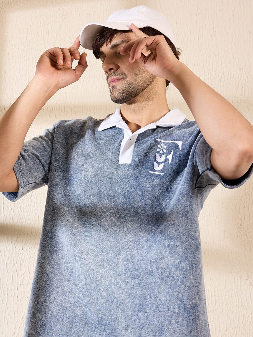 Blue Washed Oversized Polo Tshirt T-Shirts Fugazee