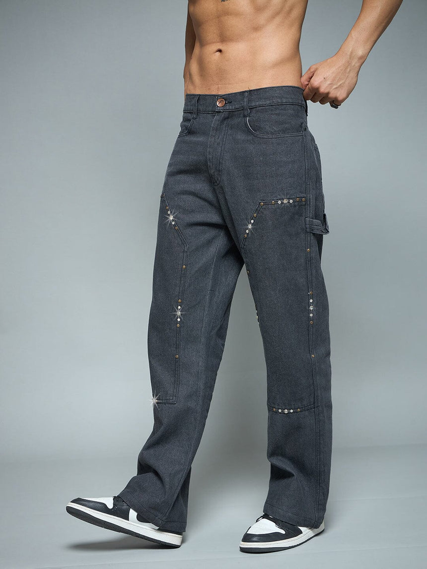 Black Riveted Carpenter Patch Denim Jeans Fugazee