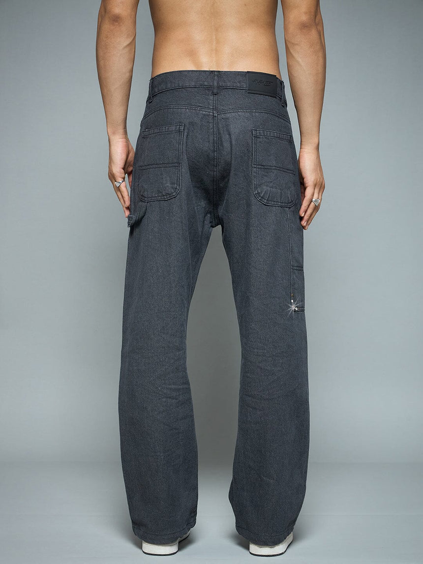 Black Riveted Carpenter Patch Denim Jeans Fugazee
