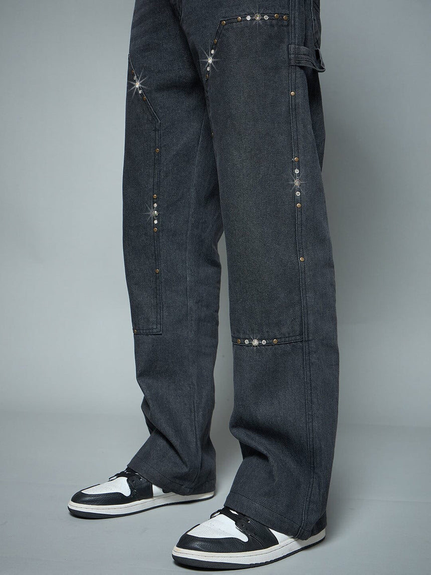 Black Riveted Carpenter Patch Denim Jeans Fugazee