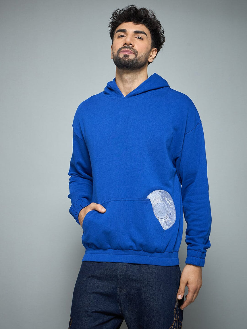 Royal Blue CD Embroidered Hooded Sweatshirt Sweatshirts Fugazee