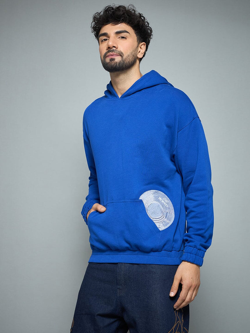 Royal Blue CD Embroidered Hooded Sweatshirt Sweatshirts Fugazee