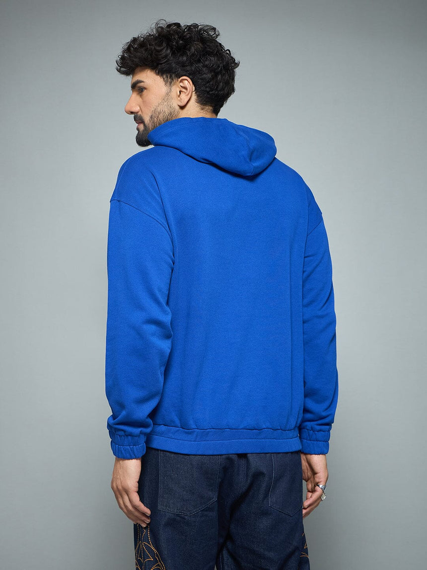 Royal Blue CD Embroidered Hooded Sweatshirt Sweatshirts Fugazee