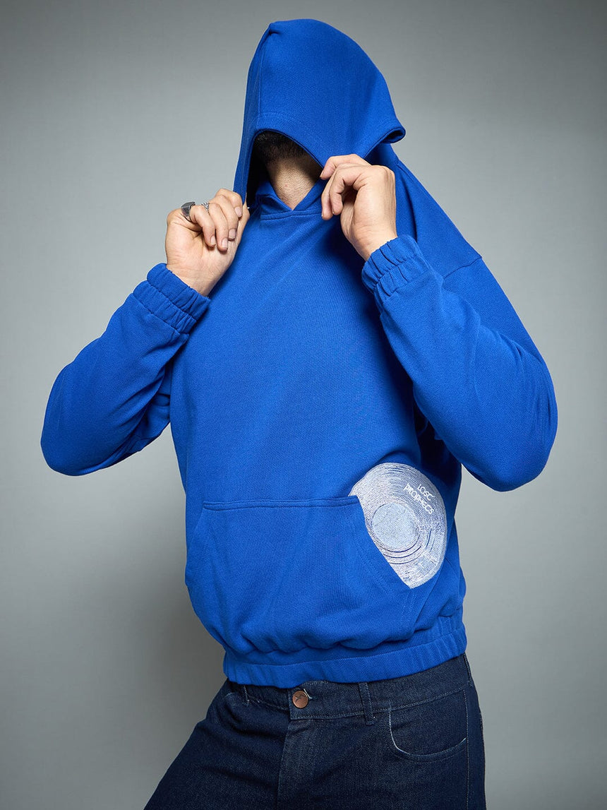 Royal Blue CD Embroidered Hooded Sweatshirt Sweatshirts Fugazee