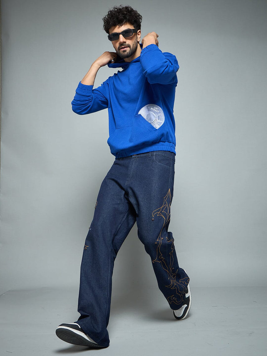 Royal Blue CD Embroidered Hooded Sweatshirt Sweatshirts Fugazee