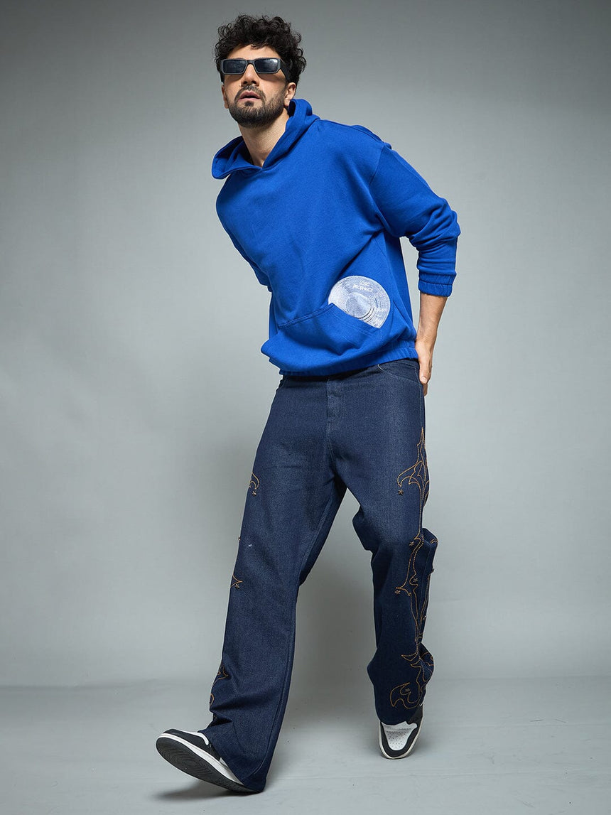 Royal Blue CD Embroidered Hooded Sweatshirt Sweatshirts Fugazee