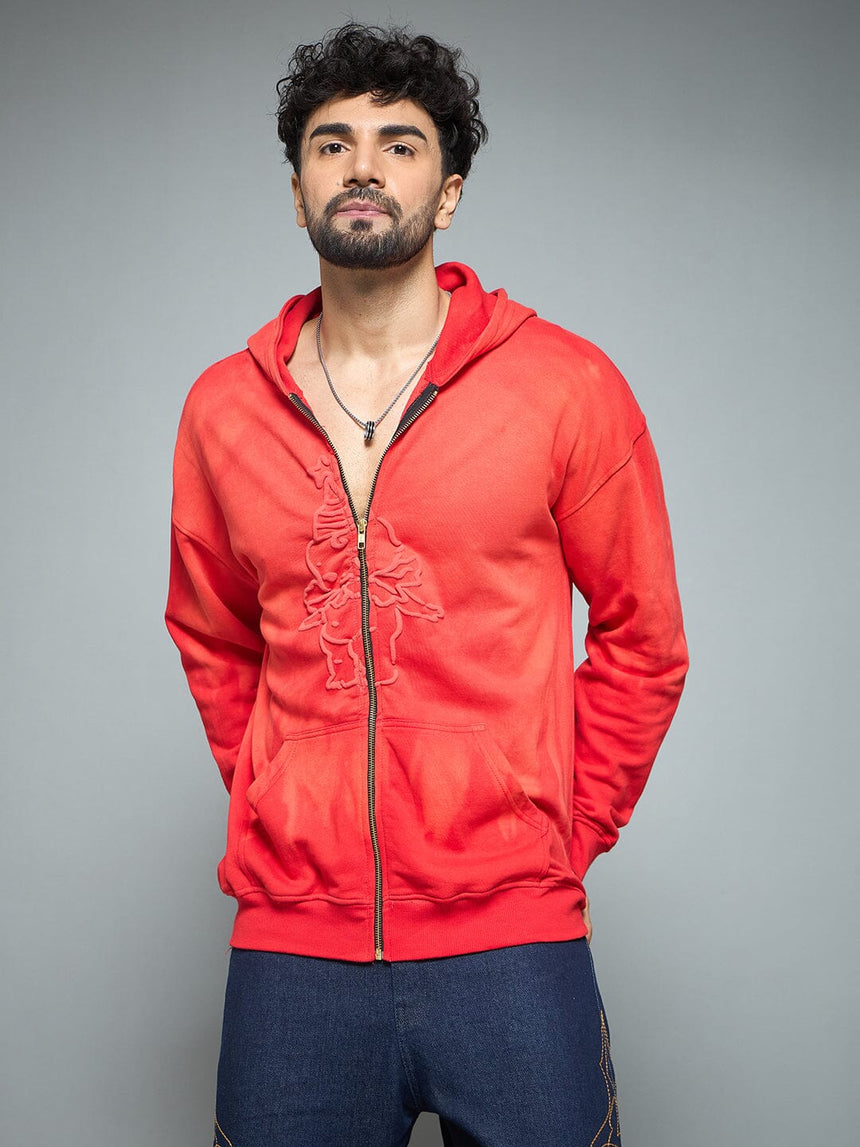 Red Washed Birthday Boy Zipped Hooded Sweatshirt Sweatshirts Fugazee