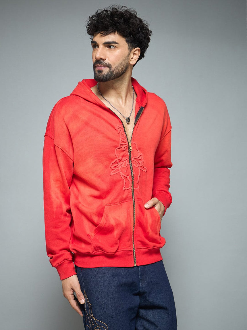 Red Washed Birthday Boy Zipped Hooded Sweatshirt Sweatshirts Fugazee