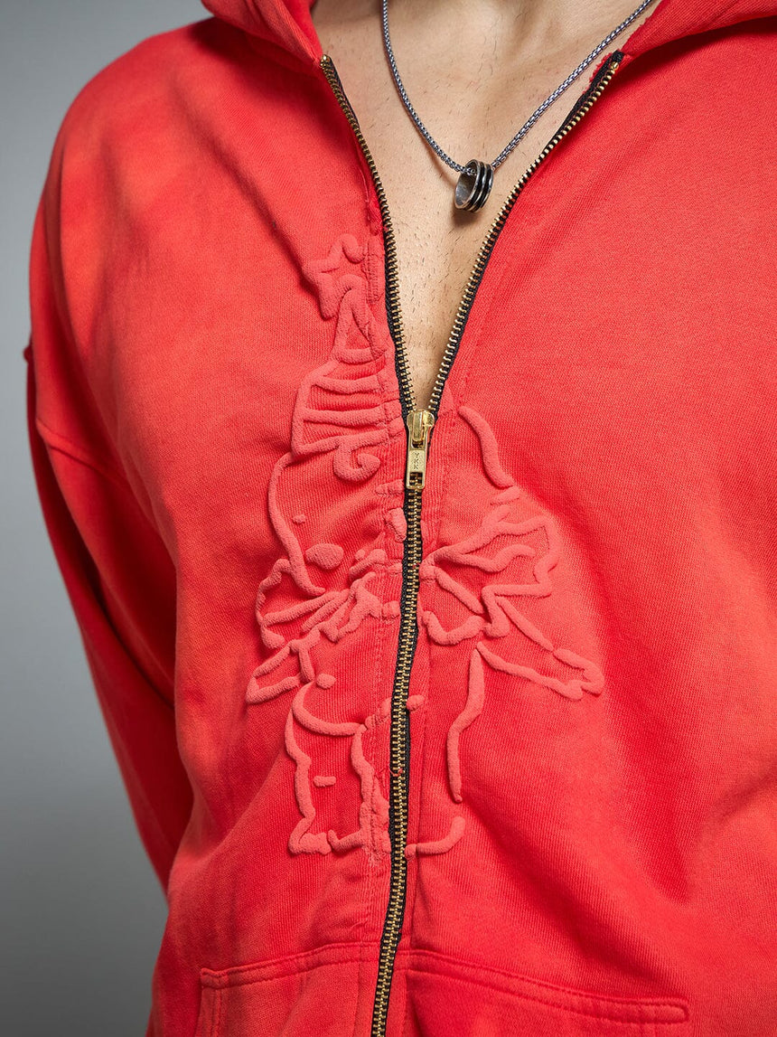 Red Washed Birthday Boy Zipped Hooded Sweatshirt Sweatshirts Fugazee