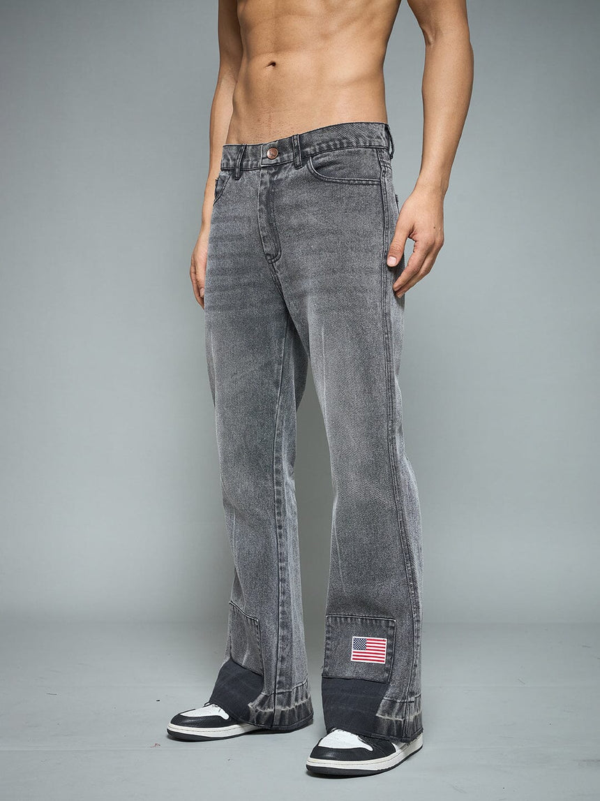 Grey Flared Raw Edge Denim Jeans Fugazee
