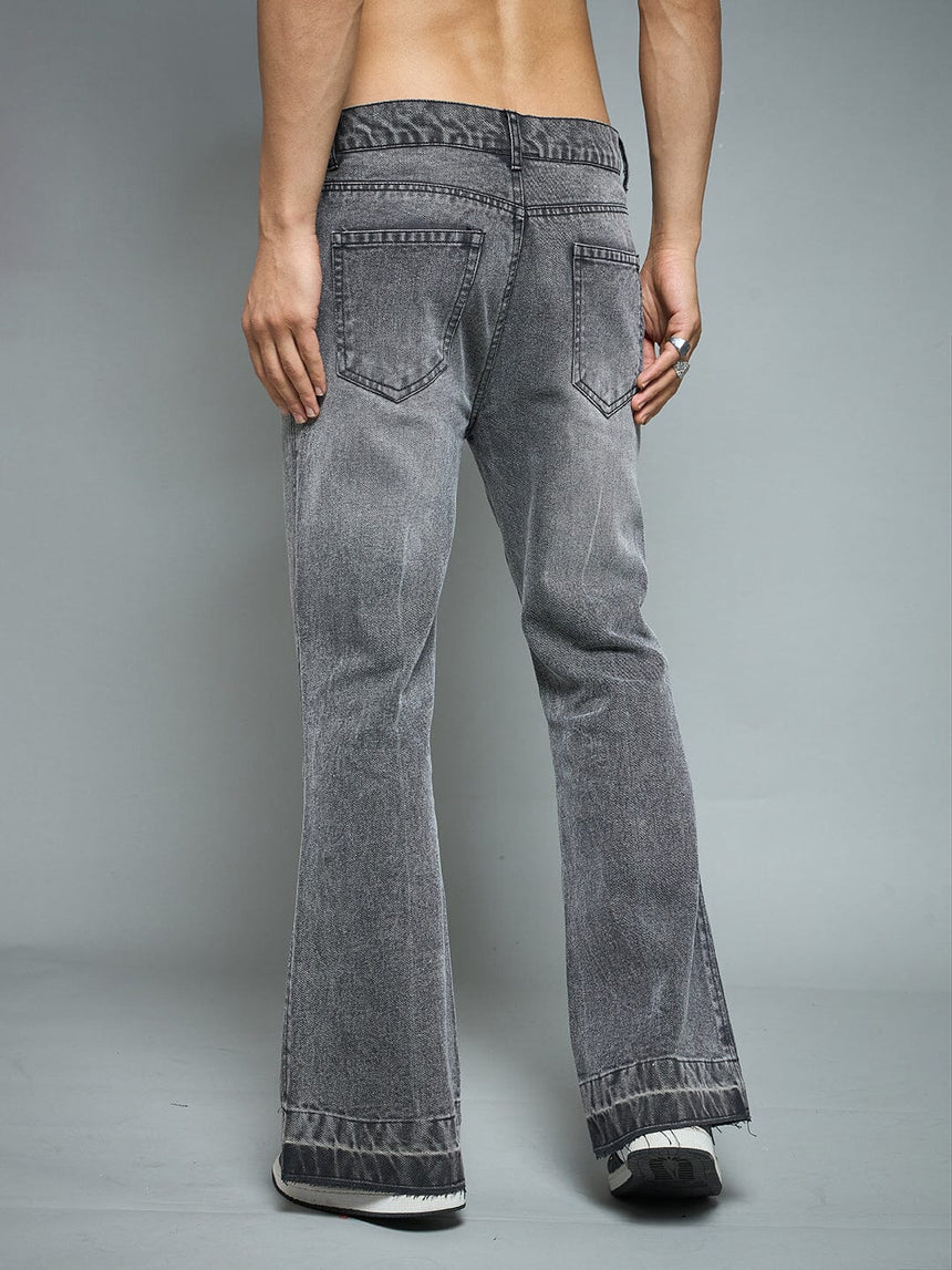 Grey Flared Raw Edge Denim Jeans Fugazee