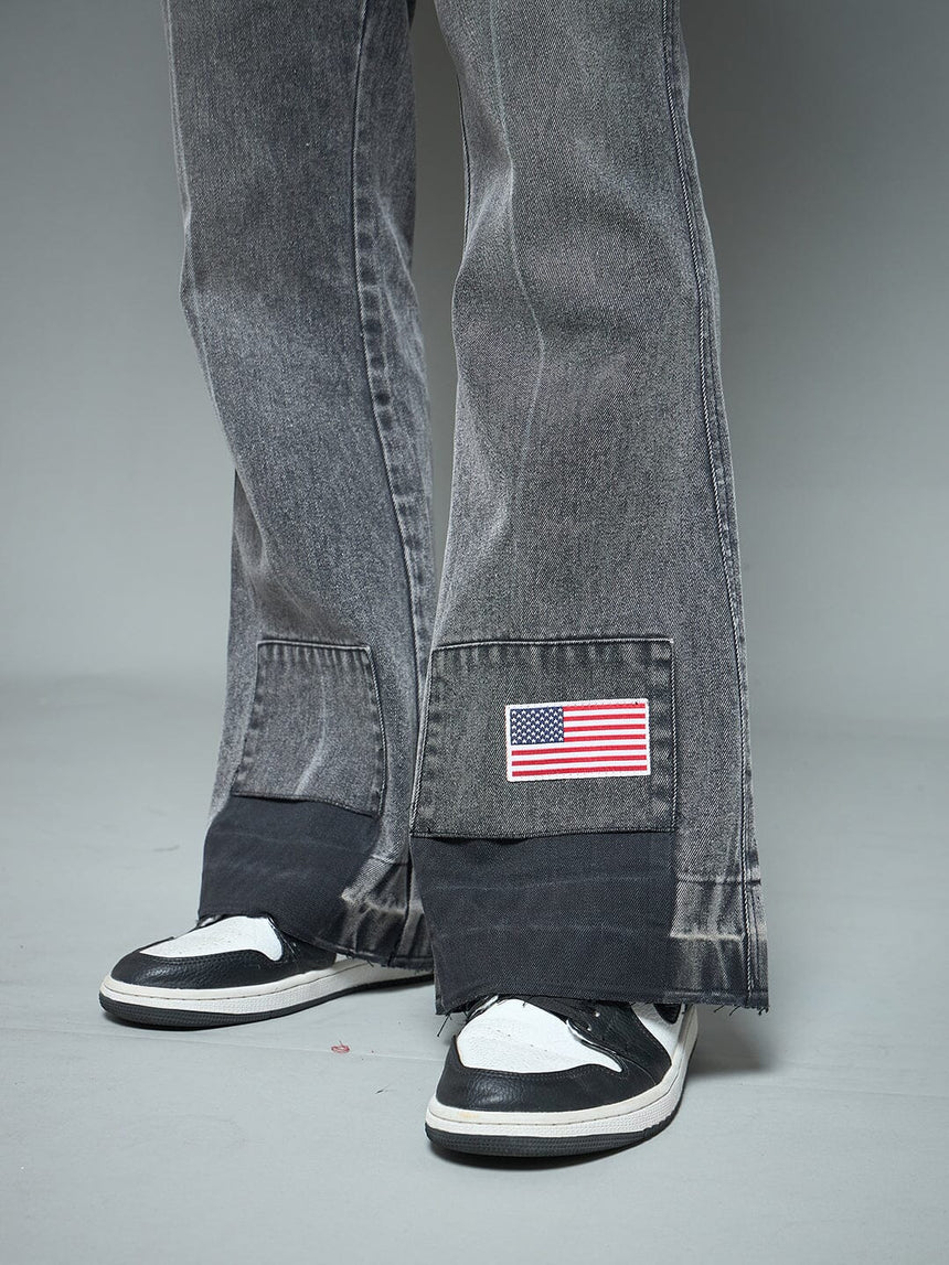 Grey Flared Raw Edge Denim Jeans Fugazee