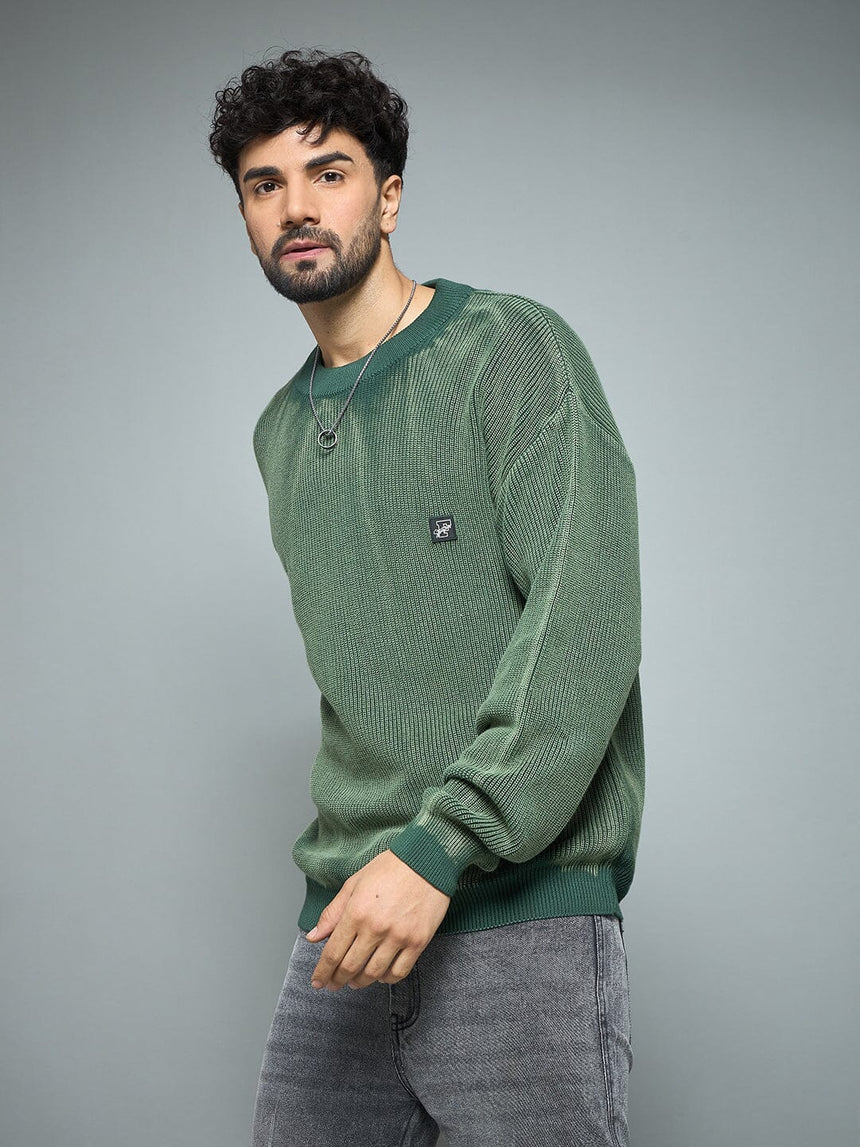 Green Overdyed Knitted Sweater Sweaters Fugazee