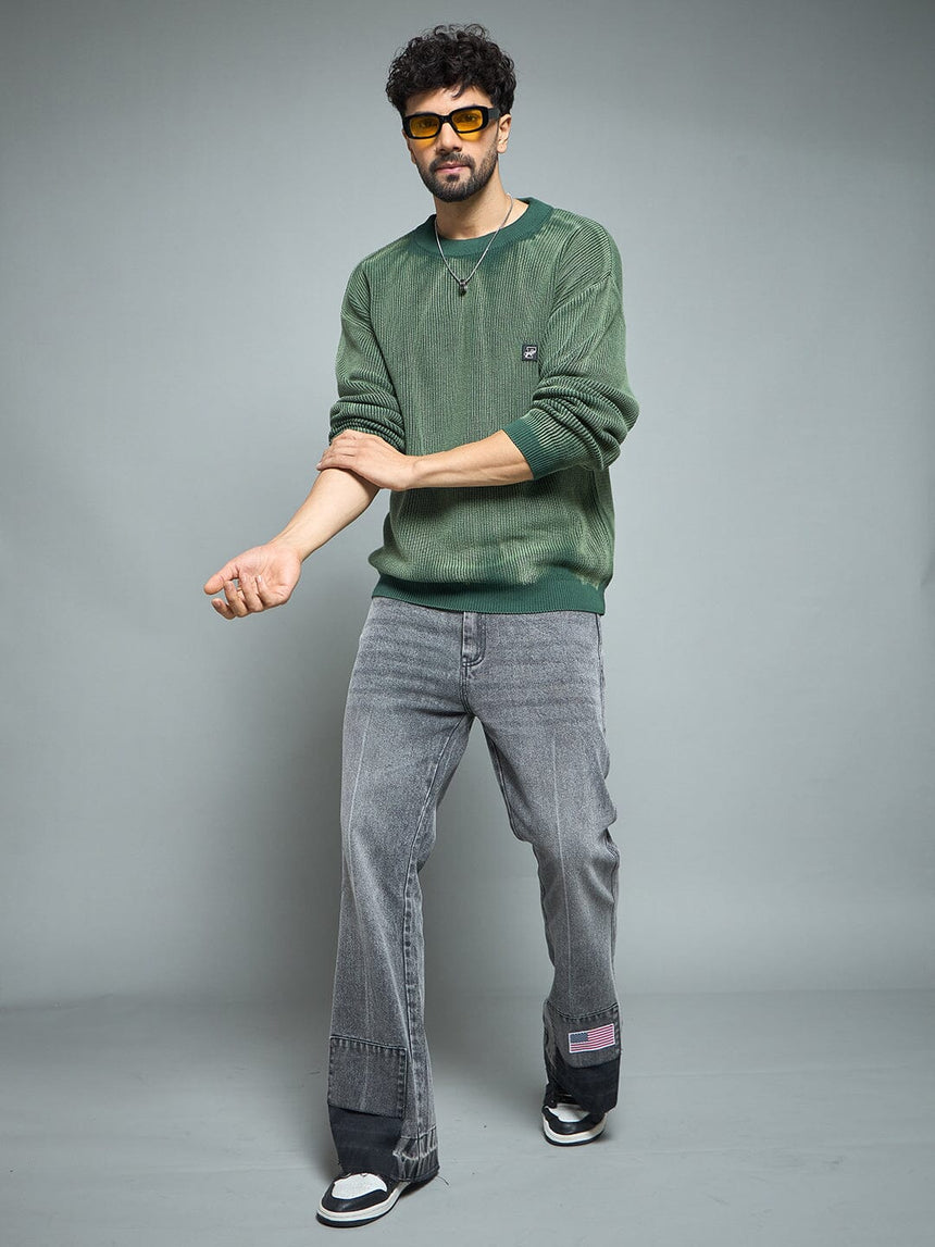 Green Overdyed Knitted Sweater Sweaters Fugazee