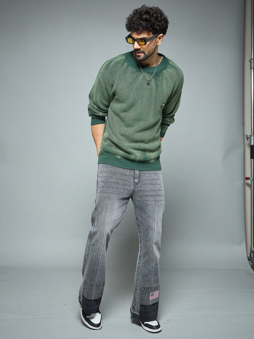 Green Overdyed Knitted Sweater Sweaters Fugazee