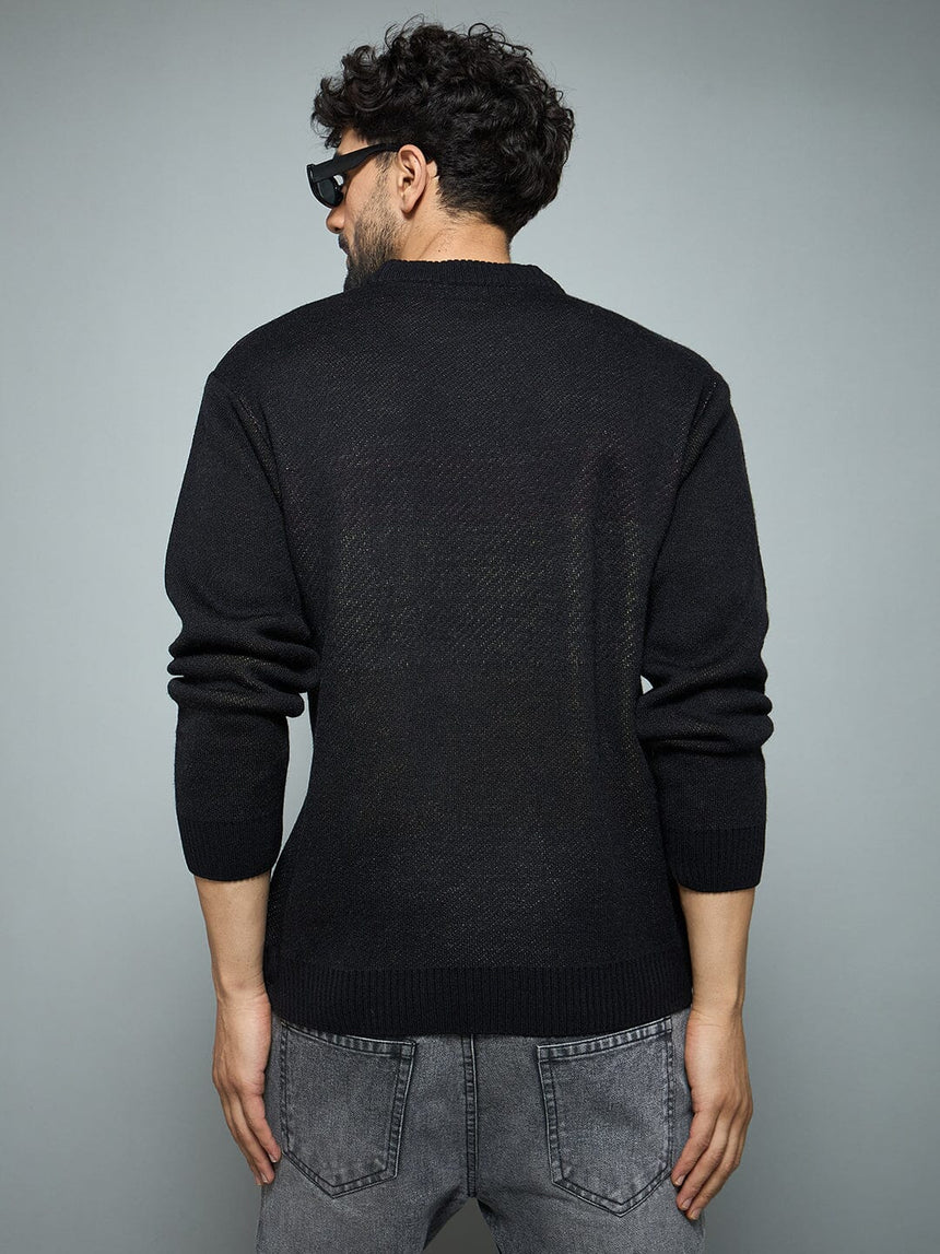 Black Anime Graphic Knitted Sweater Sweaters Fugazee