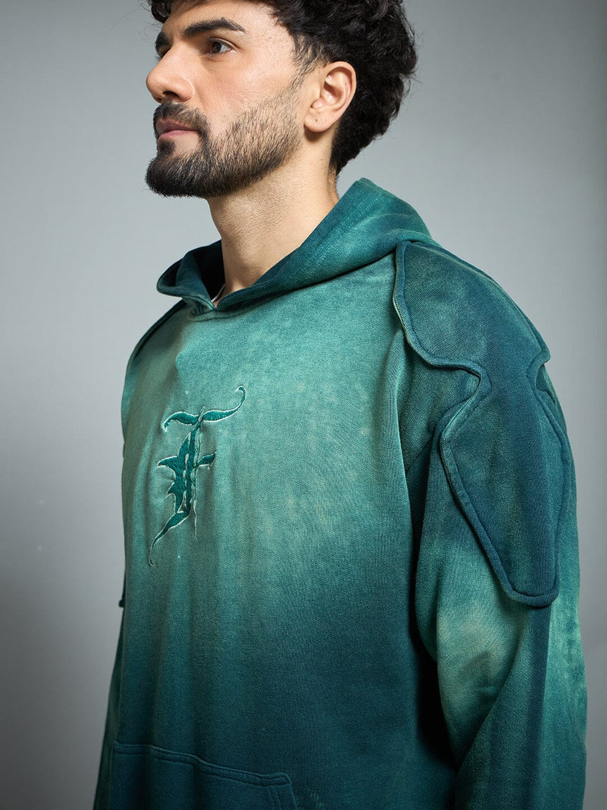 Bottle Green Sun Fade Shoulder Pad Hoodie Sweatshirts Fugazee