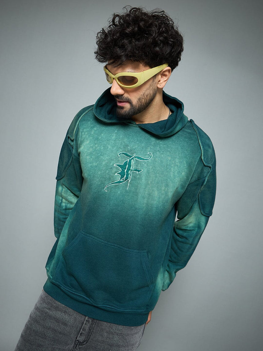 Bottle Green Sun Fade Shoulder Pad Hoodie Sweatshirts Fugazee