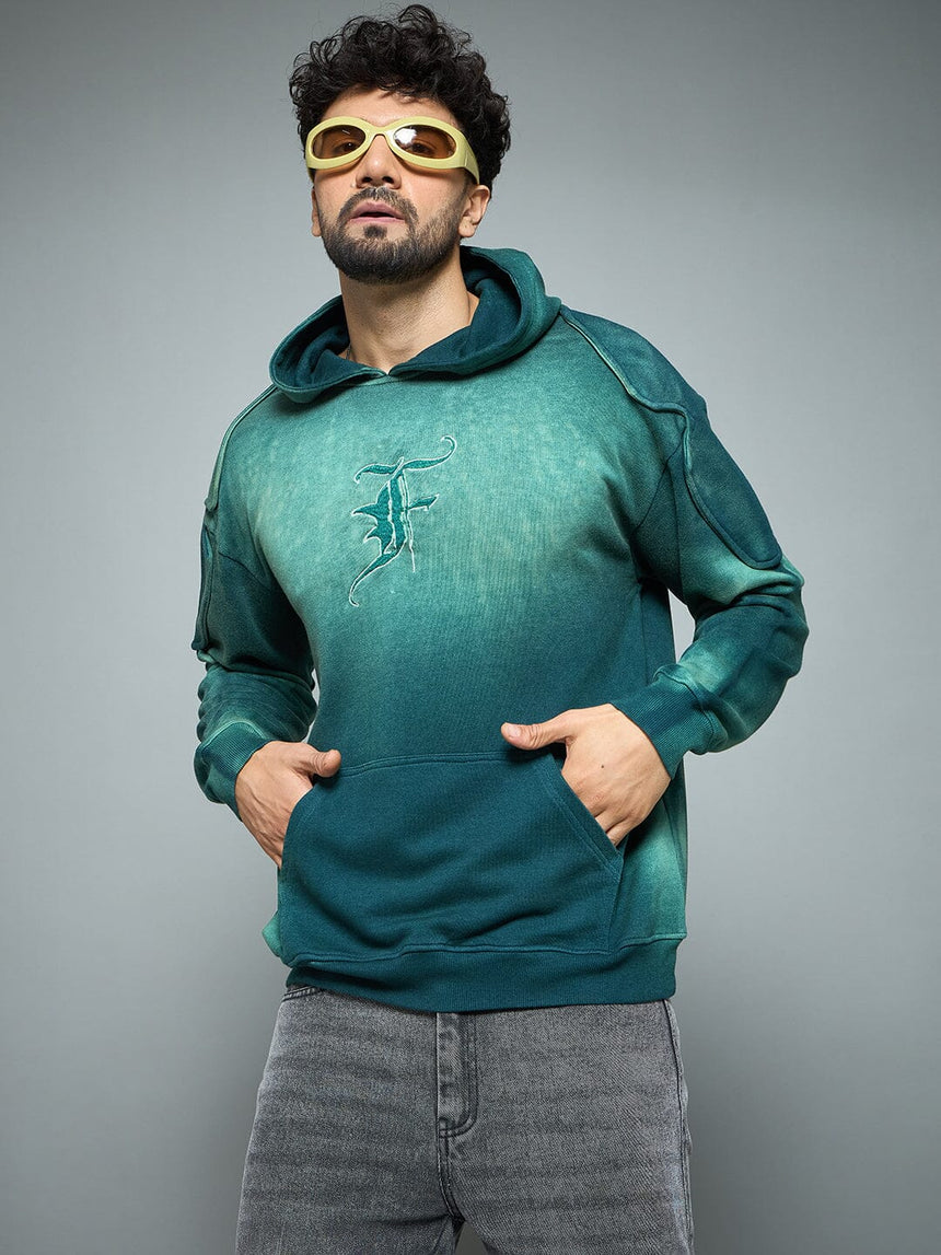 Bottle Green Sun Fade Shoulder Pad Hoodie Sweatshirts Fugazee