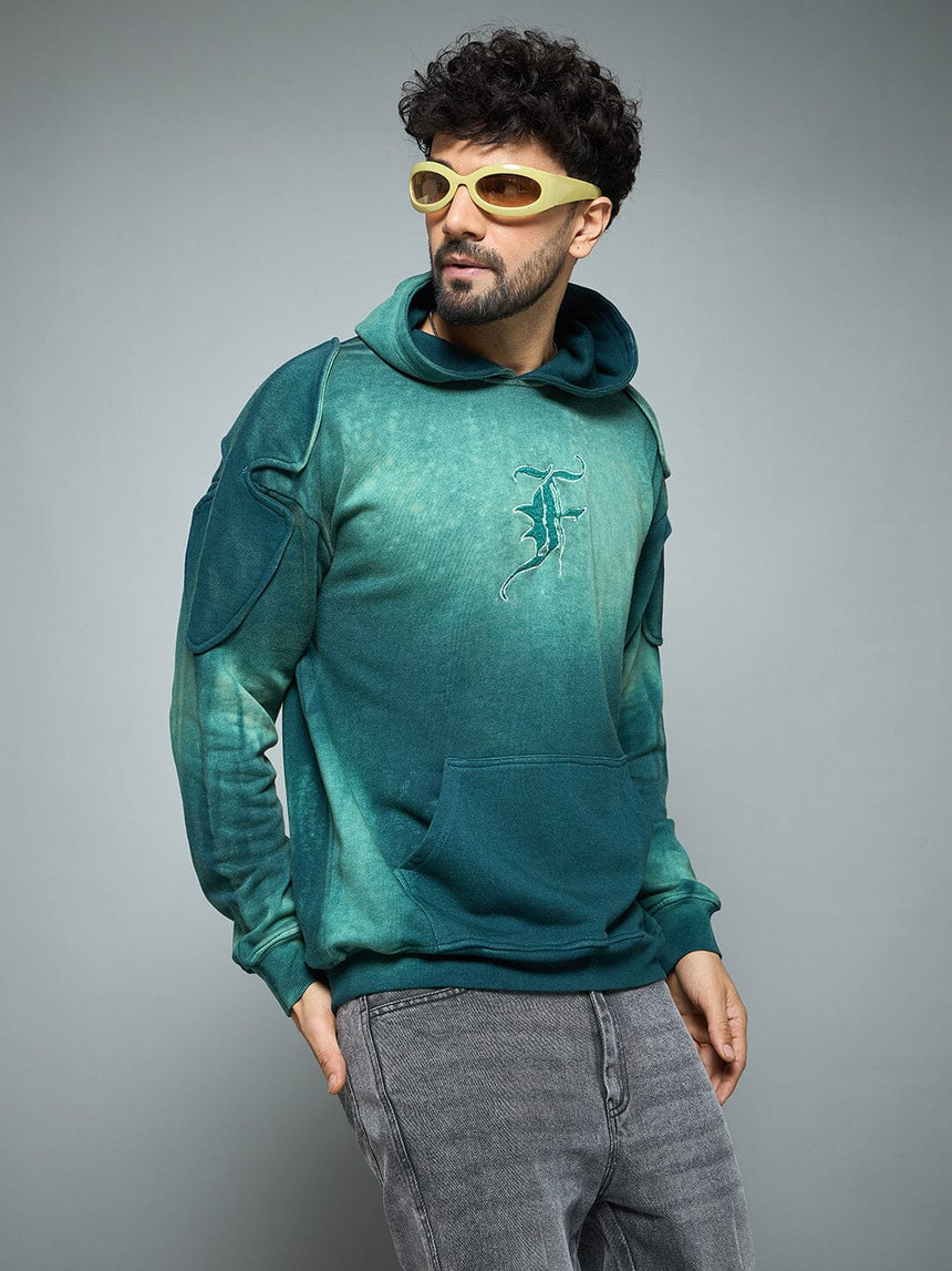 Bottle Green Sun Fade Shoulder Pad Hoodie Sweatshirts Fugazee
