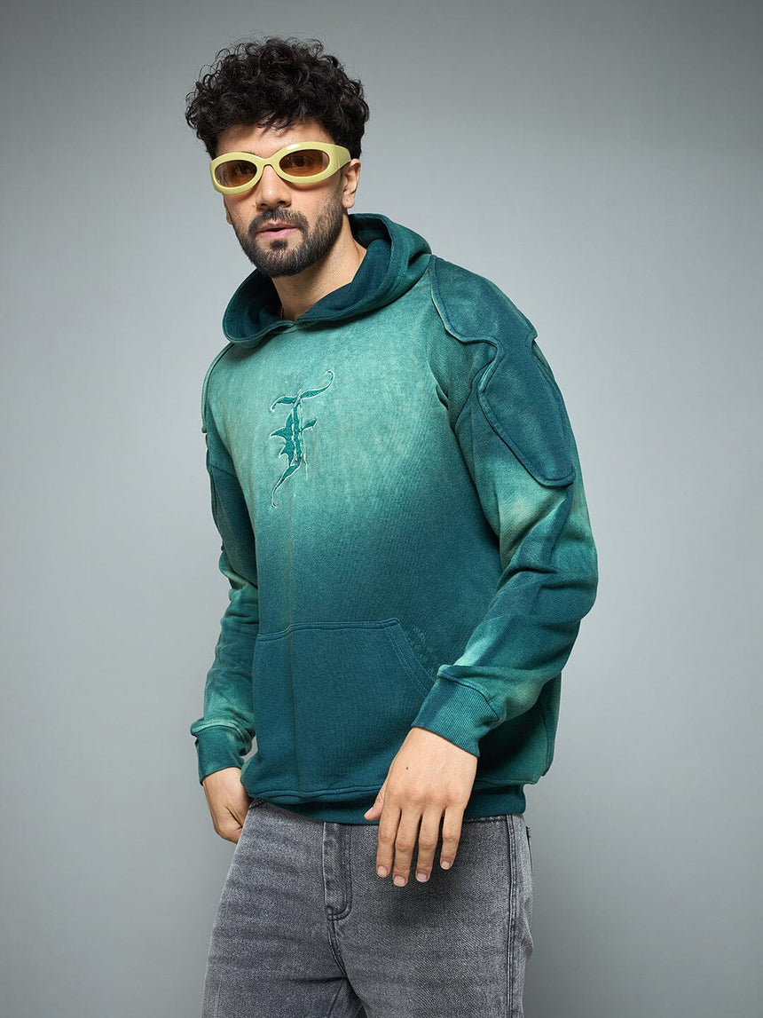 Bottle Green Sun Fade Shoulder Pad Hoodie Sweatshirts Fugazee