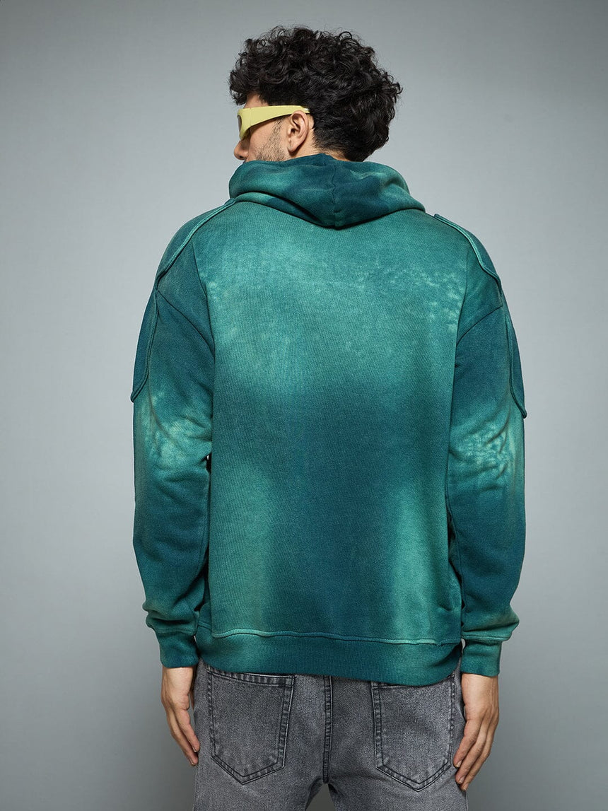 Bottle Green Sun Fade Shoulder Pad Hoodie Sweatshirts Fugazee