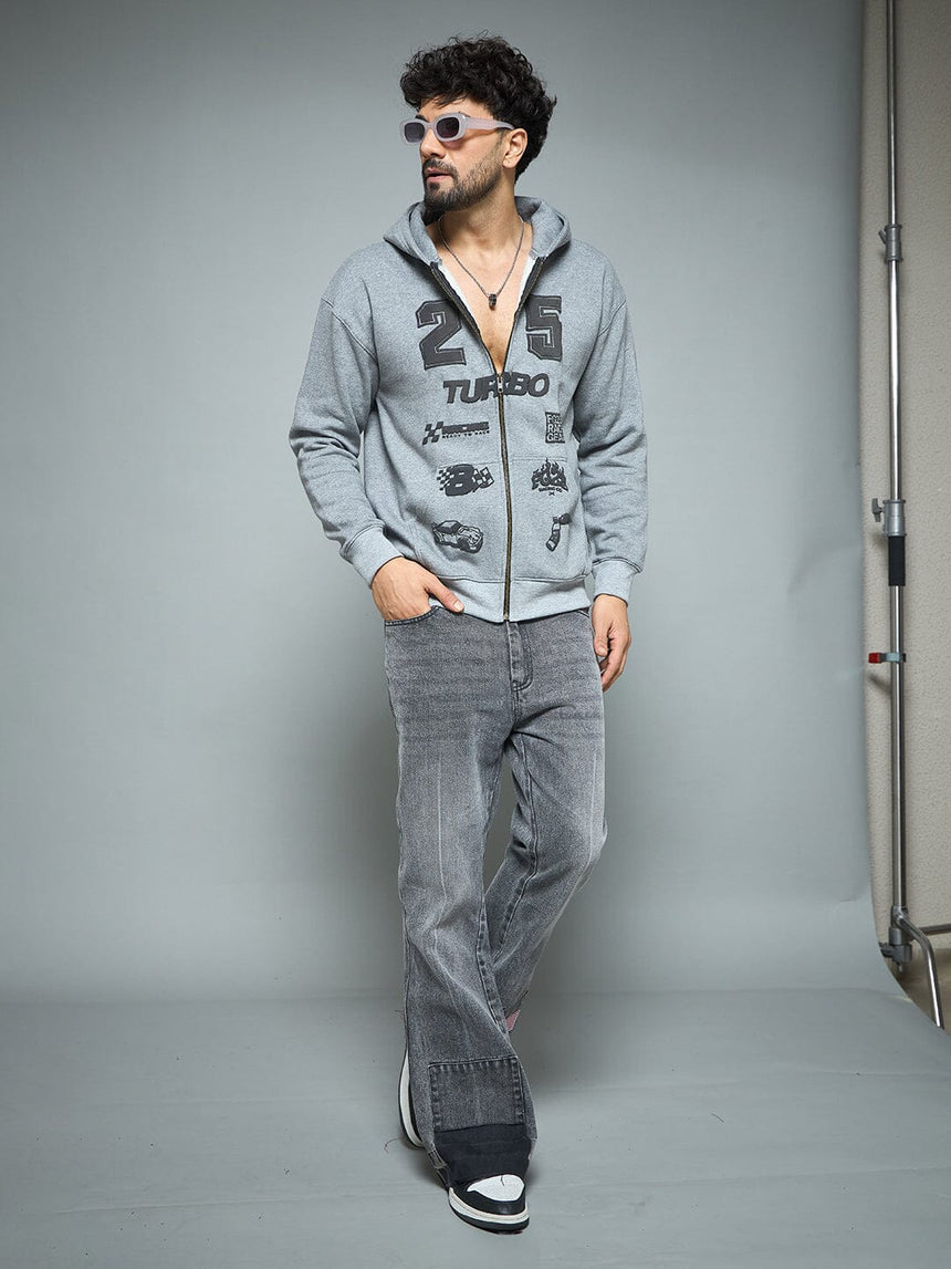 Anthra Melange Racing Graphic Hoodie Sweatshirts Fugazee