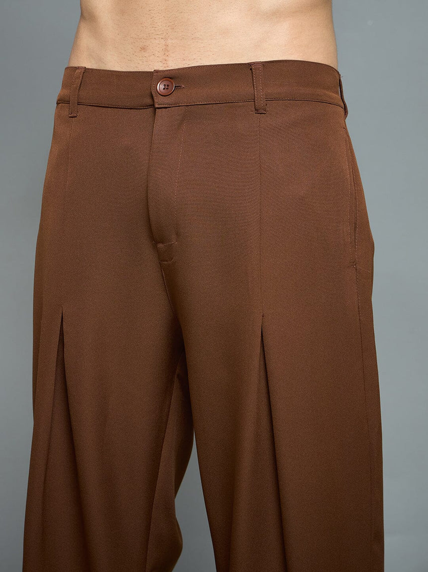 Brown Pleated Korean Pants Trousers Fugazee