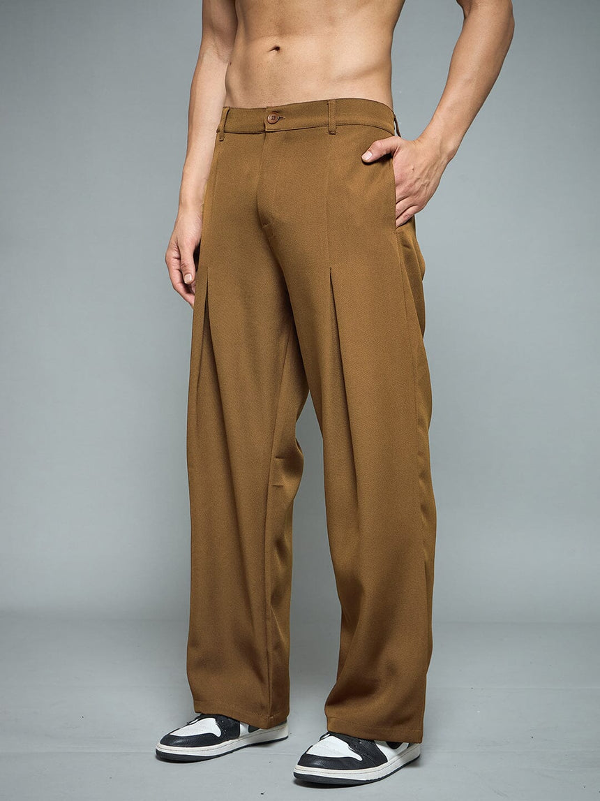 Tan Pleated Korean Pants Trousers Fugazee
