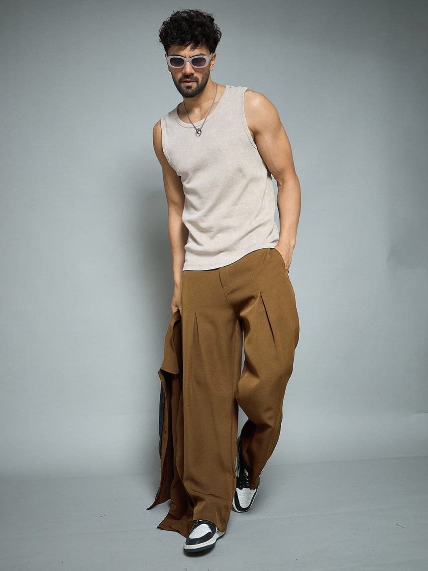 Tan Pleated Korean Pants Trousers Fugazee