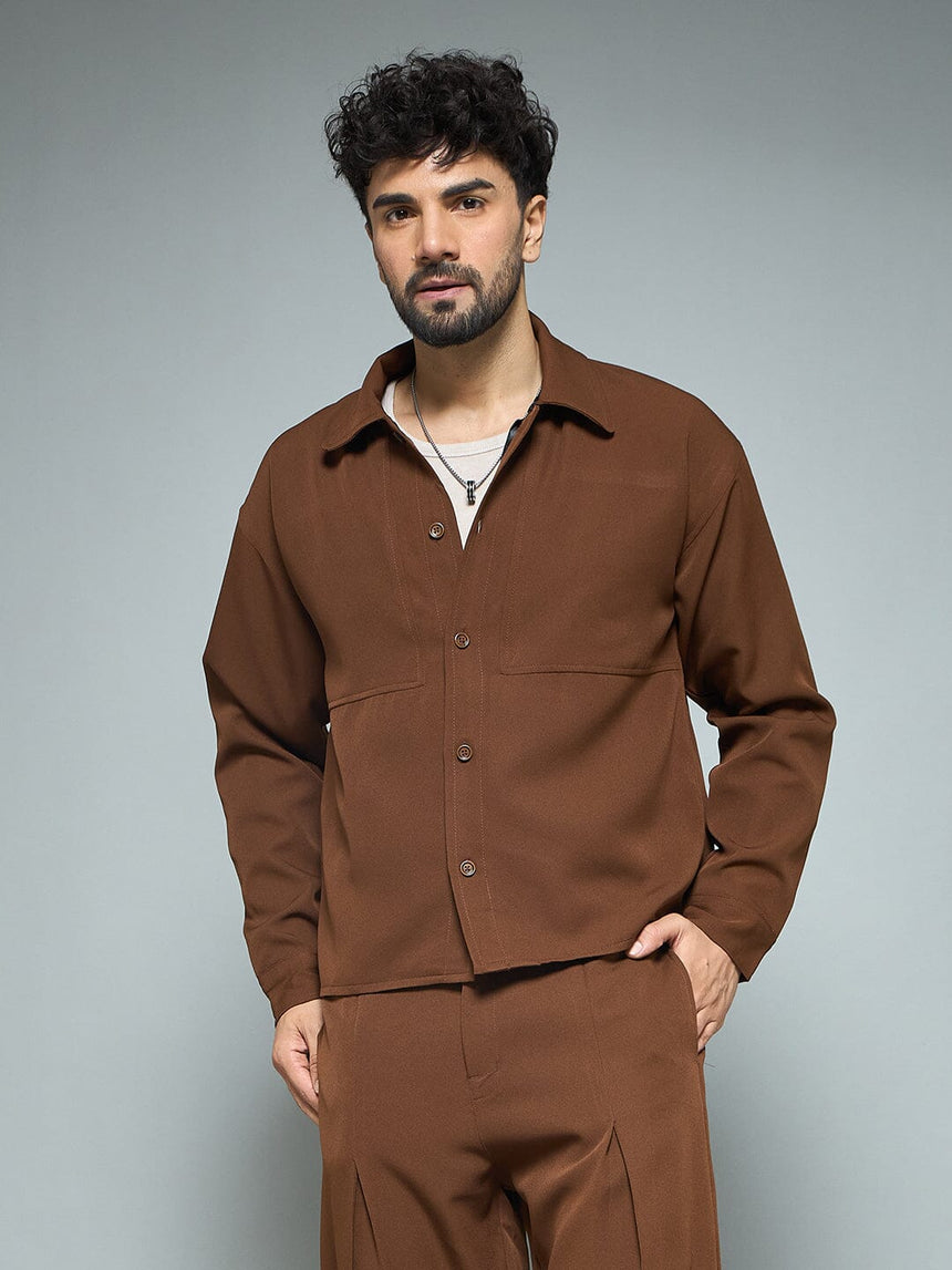 Brown Minimalist Korean Shacket Shackets Fugazee