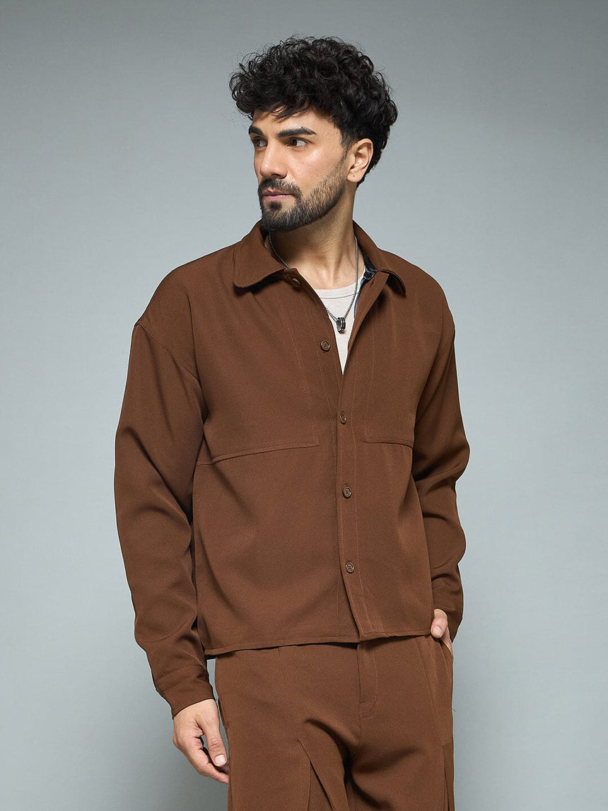 Brown Minimalist Korean Shacket Shackets Fugazee