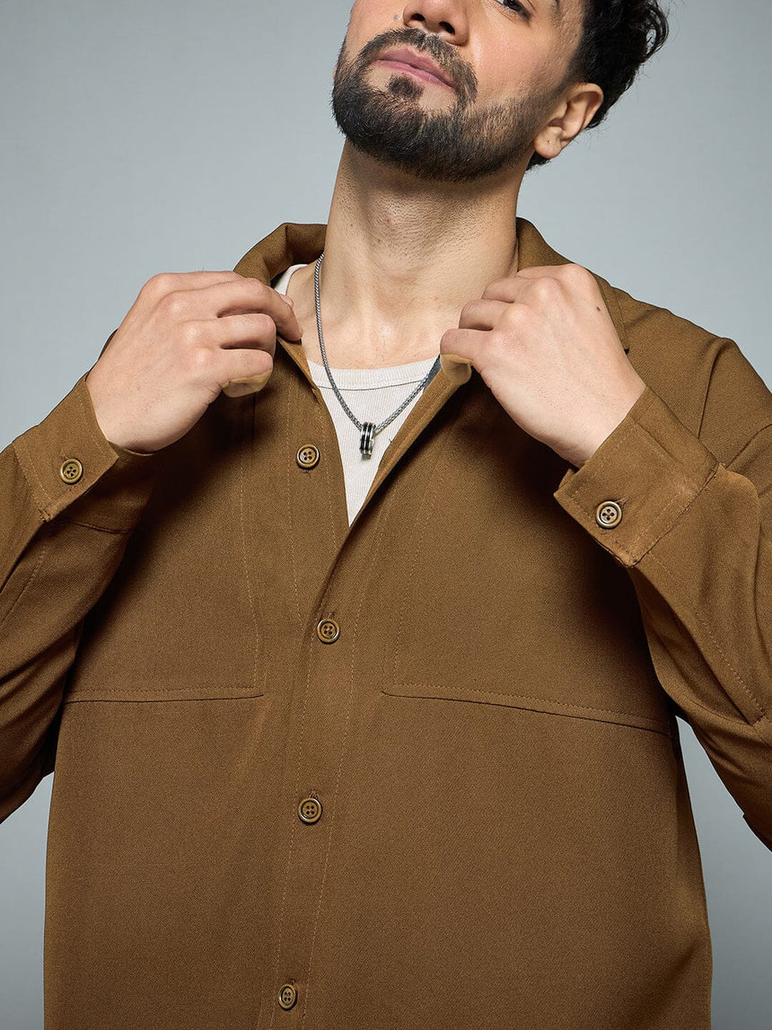 Tan Minimalist Korean Shacket Shackets Fugazee