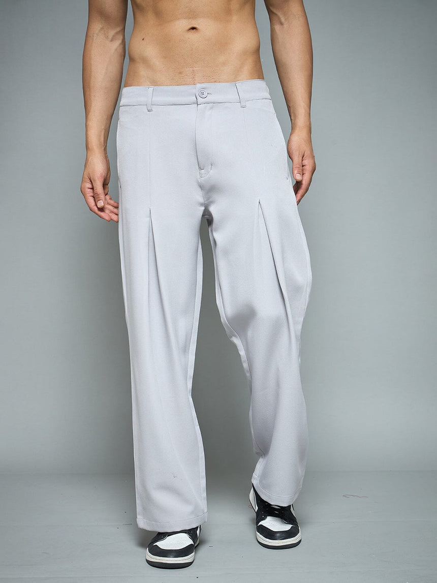 Silver Grey Pleated Korean Pants Trousers Fugazee