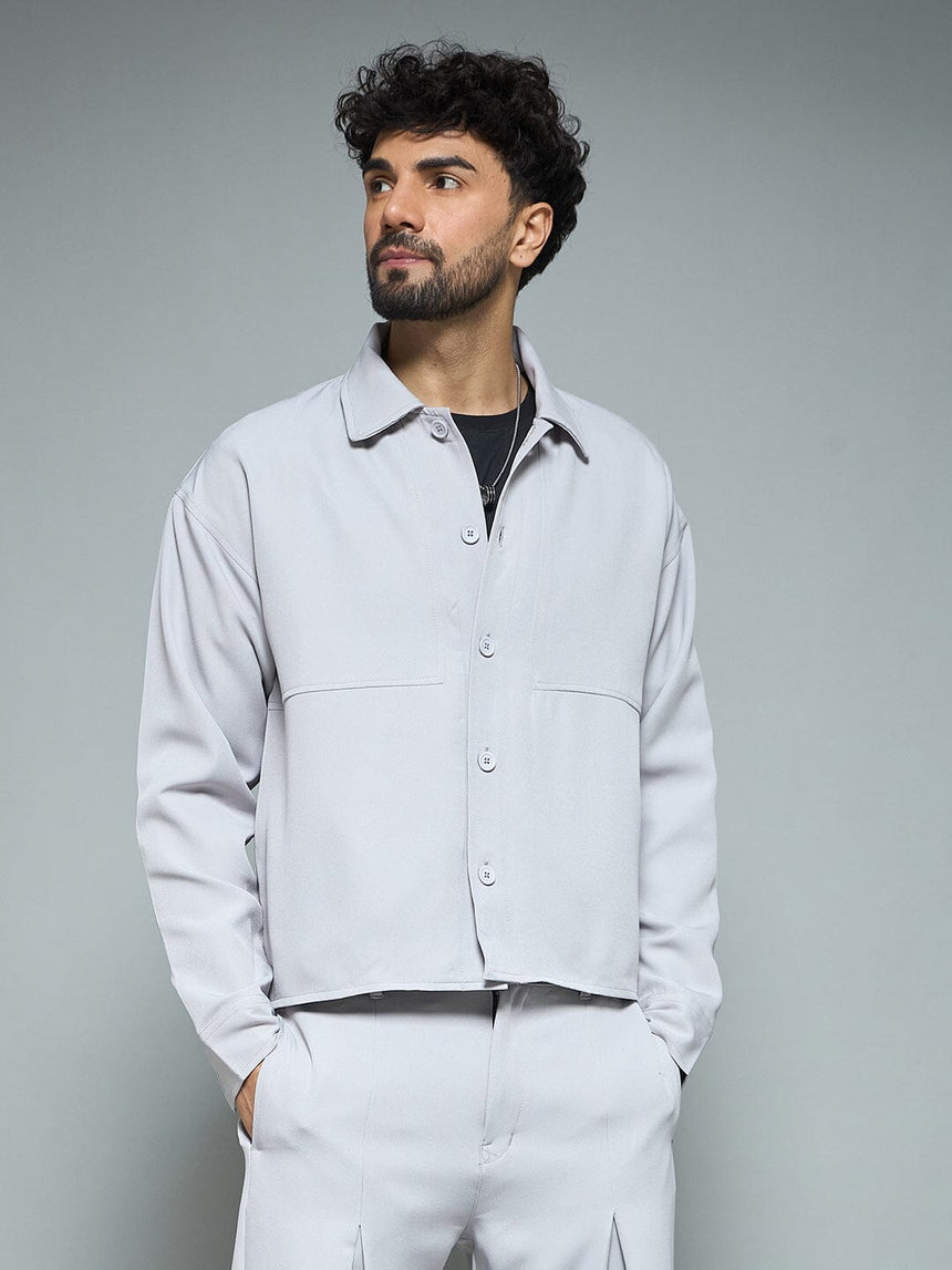 Silver Grey Minimalist Korean Shacket Shackets Fugazee