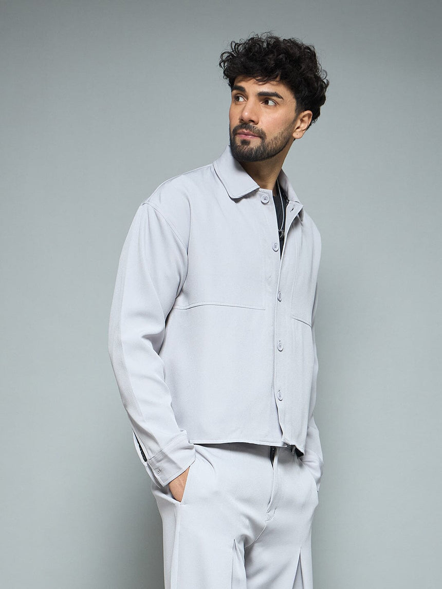 Silver Grey Minimalist Korean Shacket Shackets Fugazee