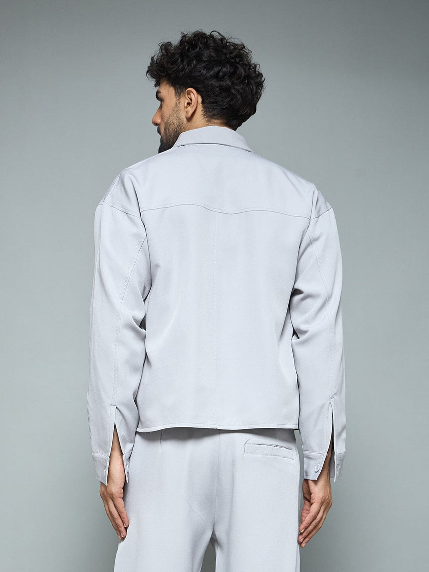 Silver Grey Minimalist Korean Shacket Shackets Fugazee