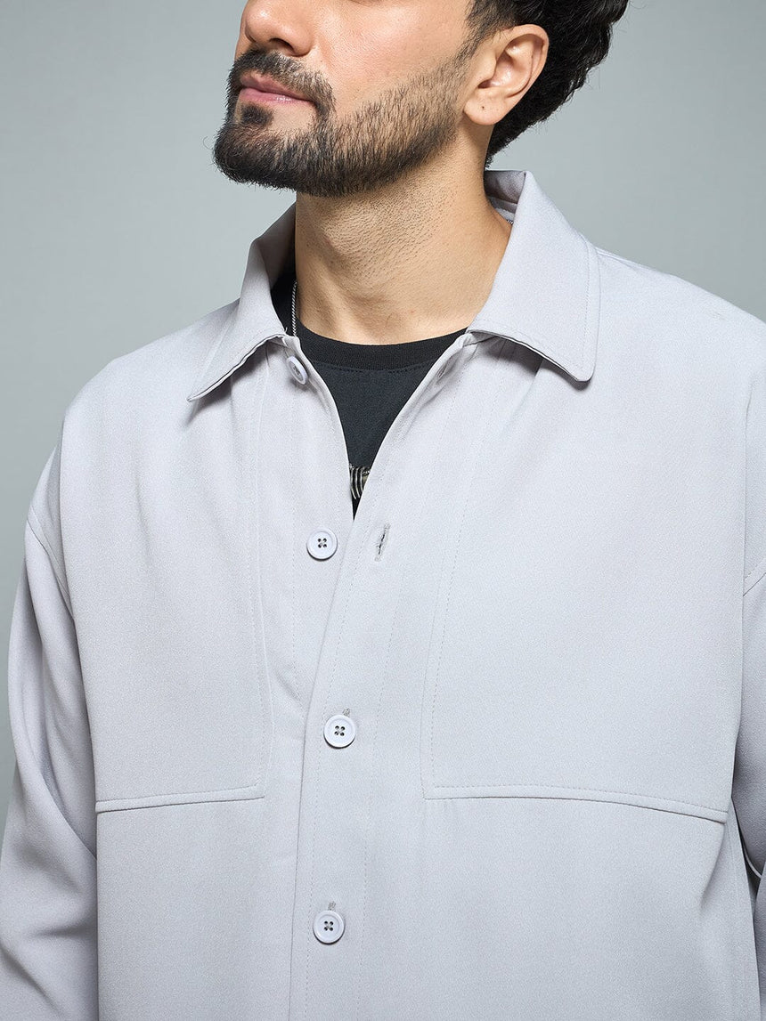 Sliver Grey Minimalist Korean Shacket Shackets Fugazee