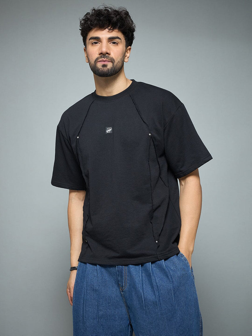 Black Faux Flat Look Cut and Sew Tshirt T-Shirts Fugazee