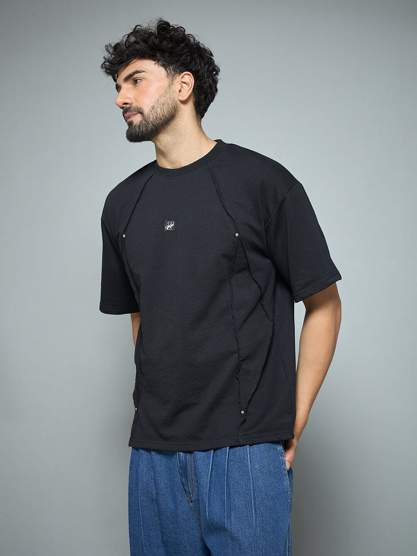 Black Faux Flat Look Cut and Sew Tshirt T-Shirts Fugazee