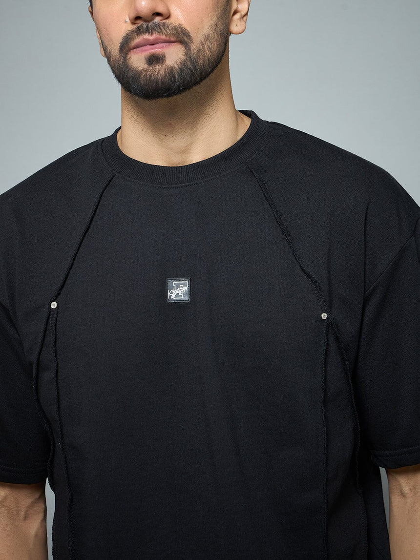 Black Faux Flat Look Cut and Sew Tshirt T-Shirts Fugazee